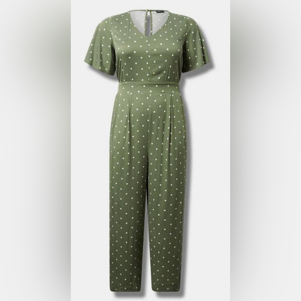 NEW! Stretch Challis Flutter Sleeve Jumpsuit. Size L (12). Torrid size 0.